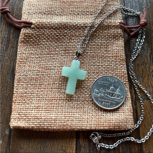 Green Aventurine Cross Necklace Aventurine Necklace Aventurine Pendant - Picture 2 of 2